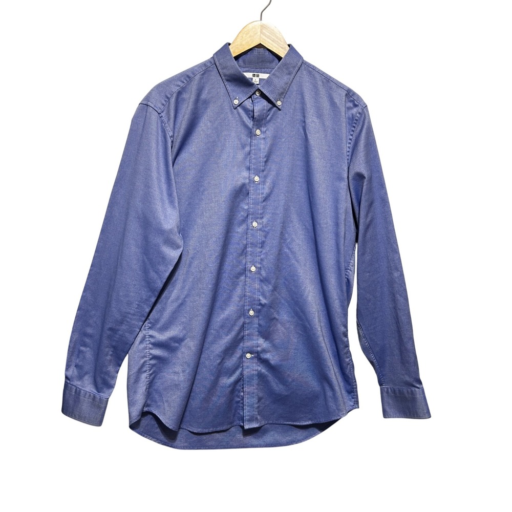 Uniqlo Mens Preppy Academic Oxford Shirt L Blue Slim Fit Classic Button Down